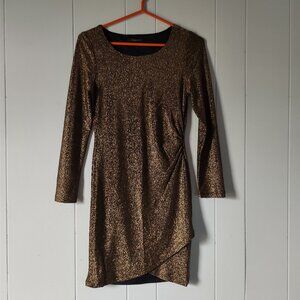Streetwear Society Long-Sleeved Gold Wrap Ruched Bodycon Dress
